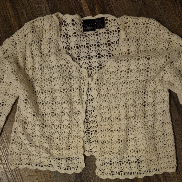 Tailor B. Moss Cream Crochet Women's Cardigan Boho Sweater Sz Medium - Picture 3 of 5